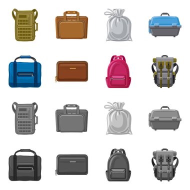 Bavul ve Bagaj işareti yalıtılmış nesne. Web için bavul ve yolculuk hisse senedi simgesi kümesi.