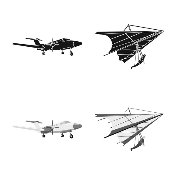 Vektorillustration des Flugzeugs und des Transportsymbols. Set von Flugzeug und Himmelsvektorillustration. — Stockvektor