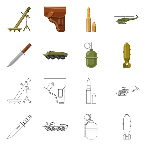 Изолированный предмет оружия и знак оружия. Набор оружия и армейского инвентаря . — стоковый вектор