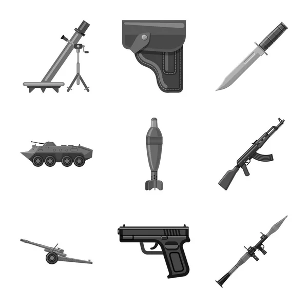 Vektorové ilustrace zbraně a zbraň znamení. Sada zbraní a armádní vektorové ikony pro stock. — Stockový vektor