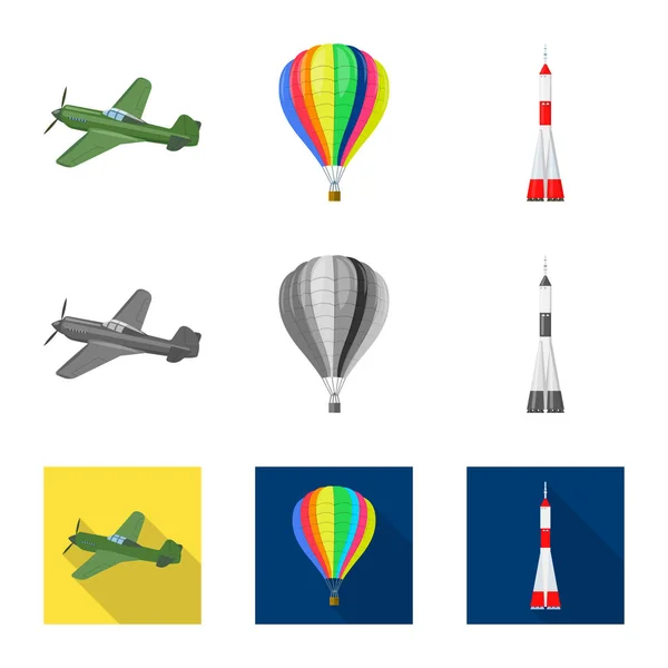 Vektor ilustrasi pesawat dan tanda transportasi. Collection of plane and sky stock symbol for web . - Stok Vektor