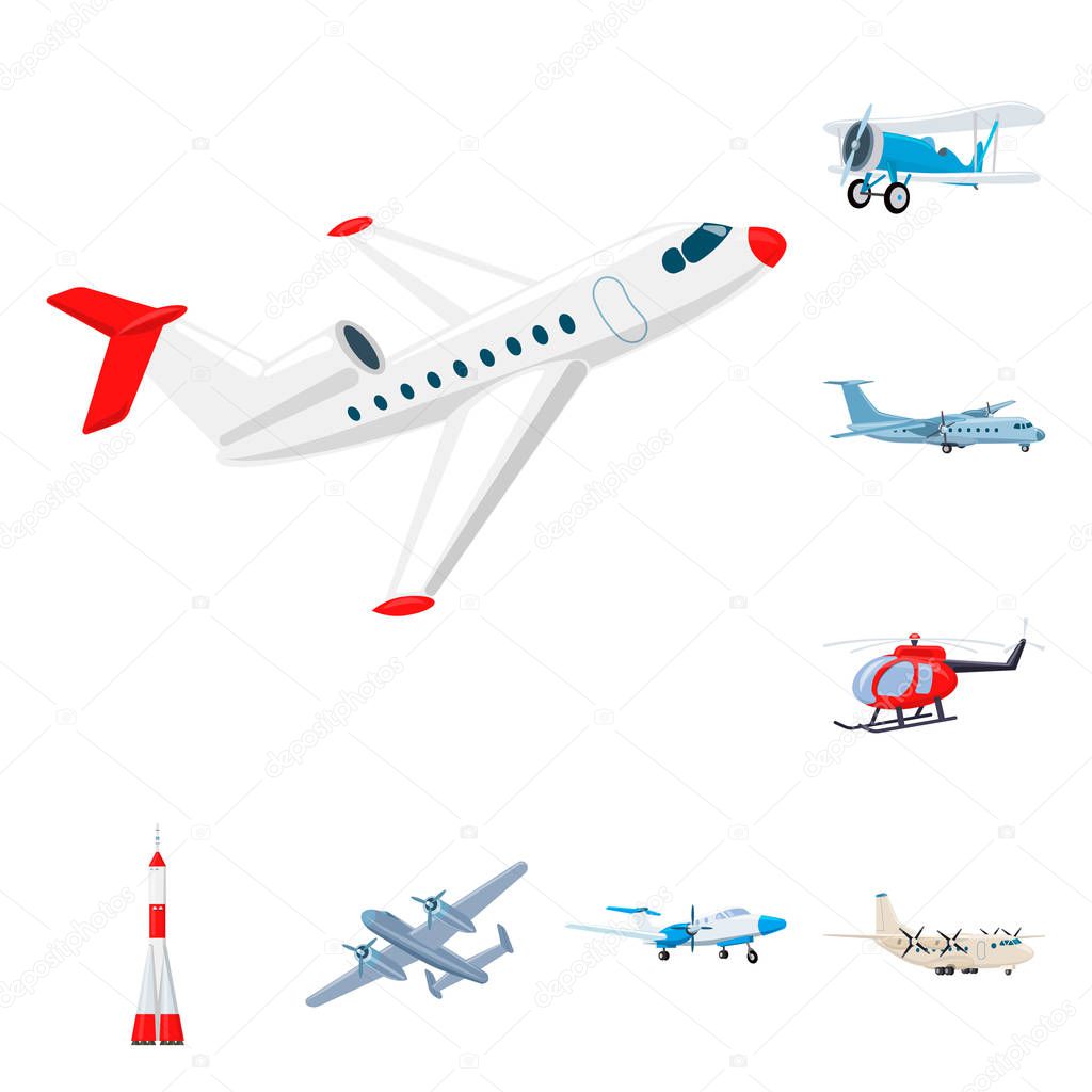 Isolated object of plane and transport logo. Collection of plane and sky vector icon for stock.