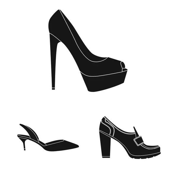 履物と女性のシンボルのベクター イラストです。Web 用の靴と足の銘柄記号のコレクション. — ストックベクタ
