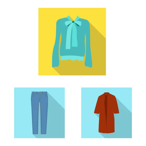 Diseño vectorial de mujer y signo de ropa. Conjunto de mujer e icono de vector de desgaste para stock . — Vector de stock