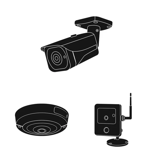 Vektorový design cctv a fotoaparát znamení. Sada systému cctv a vektorové ilustrace. — Stockový vektor