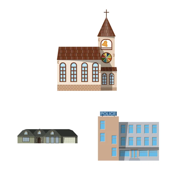 Isolierte Objekt des Gebäudes und Front-Ikone. Set von Gebäude-und Dach-Vektor-Symbol für Lager. — Stockvektor