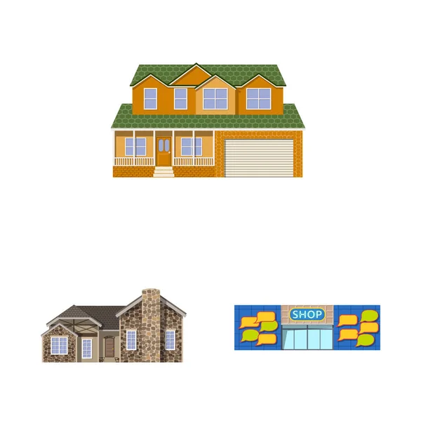 Izolovaný objekt budovy a přední symbol. Kolekce ze stavebních a střecha burzovní symbol pro web. — Stockový vektor