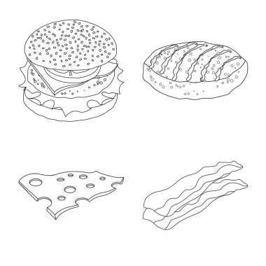 Burger ve sandviç simge vektör tasarımı. Burger ve dilim hisse senedi vektör çizim seti.