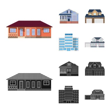 Bina ve açık yalıtılmış nesne sembol. Web için bina ve çatı hisse senedi simgesi kümesi.