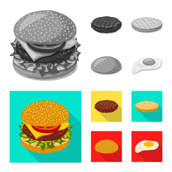 Isoliertes Objekt mit Burger und Sandwich-Logo. Set von Burger und Slice Stock Vektor Illustration. — Stockvektor