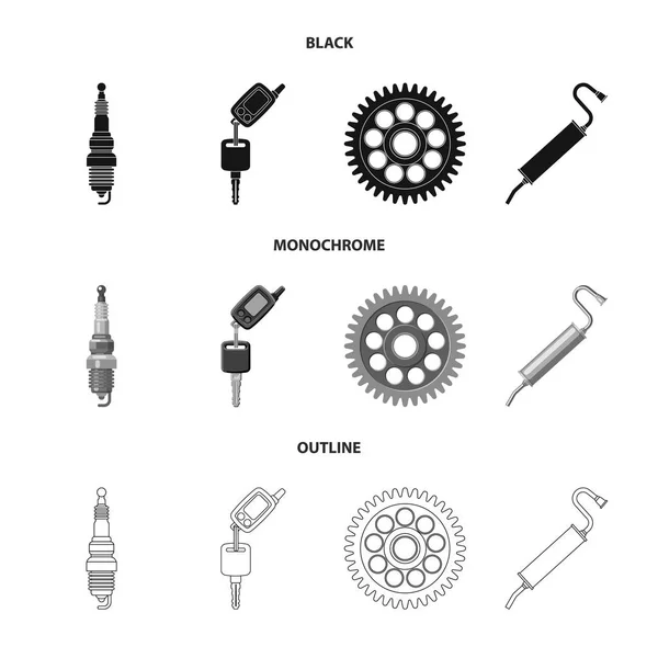 Objeto aislado de auto y logotipo de la pieza. Conjunto de auto y coche símbolo de stock para web . — Archivo Imágenes Vectoriales