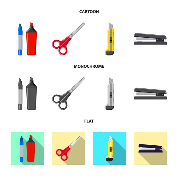 Vector ontwerp van office uit en verschaf teken. Kantoor en school vector pictogram voor voorraad set. — Stockvector