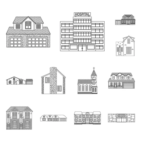 Векторна ілюстрація будівельного та переднього логотипу. Колекція будівель і дахів Векторні значки для складів . — стоковий вектор