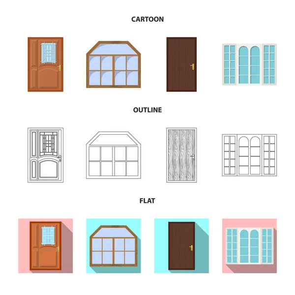 Vector ontwerp van pictogram deur- en voorzijde. Verzameling van deur en houten vector pictogram voor voorraad. — Stockvector