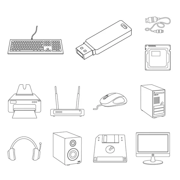 Illustrazione vettoriale del laptop e del simbolo del dispositivo. Raccolta di icone vettoriali per laptop e server per magazzino . — Vettoriale Stock