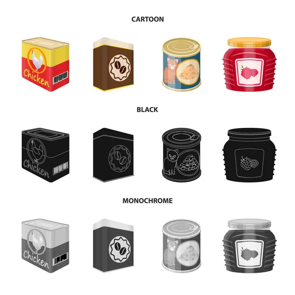 Ilustração vetorial de lata e ícone de comida. Coleção de lata e pacote de símbolo de estoque para web . —  Vetores de Stock