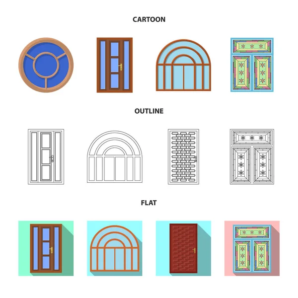 Izolovaný objekt dveří a symbolu. Dveře a dřevěné vektorové ikony pro stock. — Stockový vektor
