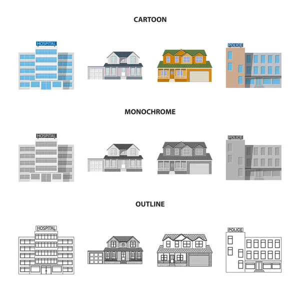 Objet isolé du bâtiment et icône avant. Collection d'illustrations vectorielles de bâtiments et de toitures . — Image vectorielle
