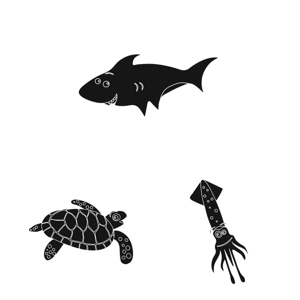 海や動物のロゴのベクター デザイン。海と海洋株式ベクトル図のセット. — ストックベクタ