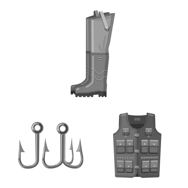 물고기와 낚시 상징 벡터 일러스트입니다. 웹에 대 한 물고기와 장비 주식 기호 모음. — 스톡 벡터