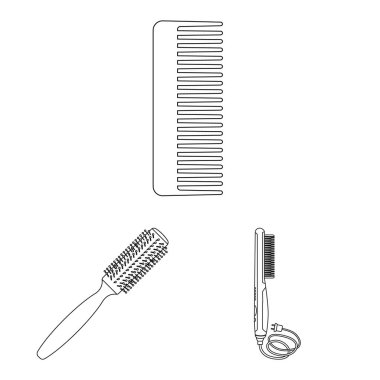 Fırça ve saç simge vektör tasarımı. Hisse senedi için fırça ve saç fırçası vektör simge topluluğu.