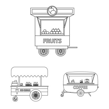 Piyasa ve dış simge vektör tasarımı. Market ve gıda hisse senedi vektör çizim seti.