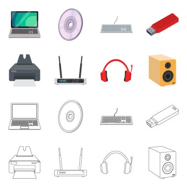 Dizüstü bilgisayar ve aygıt simge vektör tasarımı. Hisse senedi için dizüstü bilgisayar ve sunucu vektör simge kümesi.