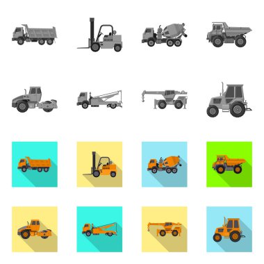 Yapı ve inşaat işareti yalıtılmış nesne. Hisse senedi için yapı ve makine vektör simge topluluğu.