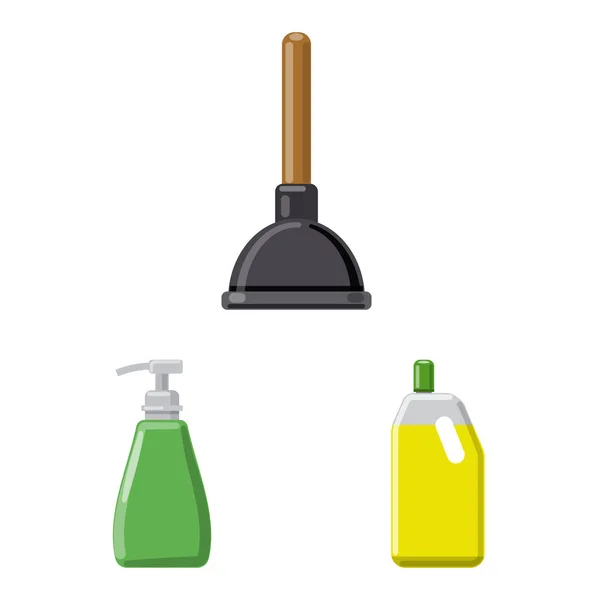 Απομονωμένο αντικείμενο του καθαρισμού και υπηρεσία λογοτύπου. Σετ καθαρισμού και οικιακής χρήσης εικονογράφηση διάνυσμα απόθεμα. — Διανυσματικό Αρχείο