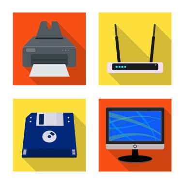 Dizüstü bilgisayar ve aygıt işareti vektör tasarımı. Dizüstü bilgisayar ve sunucu hisse senedi vektör çizim seti.