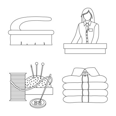 Çamaşırhane ve temiz simge vektör tasarımı. Web için çamaşır ve giysi hisse senedi simgesi kümesi.