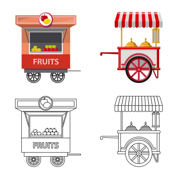 Illustrazione vettoriale dell'icona del mercato e dell'esterno. Raccolta del simbolo del mercato e delle scorte alimentari per il web . — Vettoriale Stock