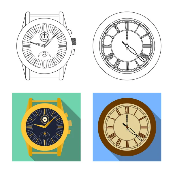 Objeto aislado de reloj y signo de tiempo. Colección de reloj y círculo icono vectorial para stock . — Vector de stock