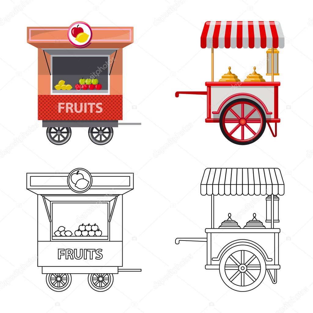 Vector illustration of market and exterior icon. Collection of market and food stock symbol for web.