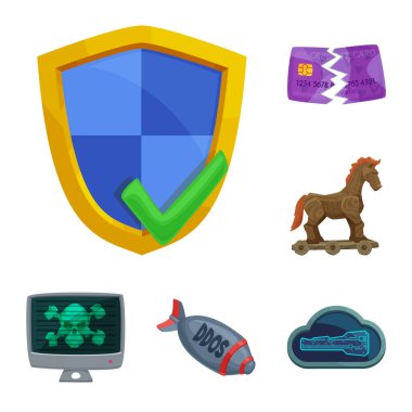 Virüs ve güvenli simge vektör çizimi. Virüs ve siber hisse senedi simgesi için web topluluğu.