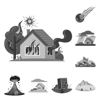 Doğal vektör çizim ve felaket oturum açın. Doğal topluluğu ve hisse senedi için risk vektör simgesi.
