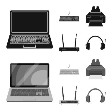 Dizüstü bilgisayar ve aygıt işareti vektör Illustration. Dizüstü bilgisayar ve sunucu hisse senedi vektör çizim seti.