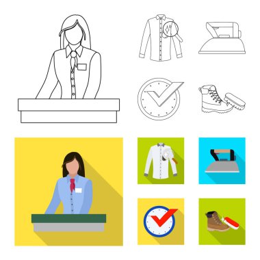 Çamaşırhane ve temiz işareti yalıtılmış nesne. Web için çamaşır ve giysi hisse senedi simgesi kümesi.