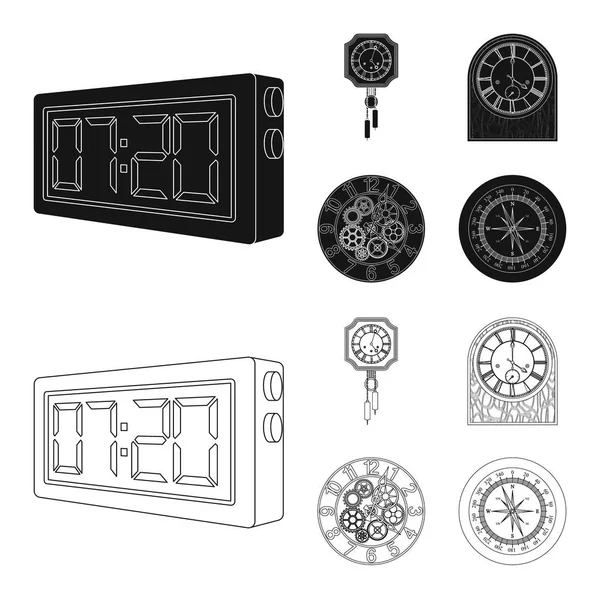 Illustrazione vettoriale dell'orologio e dell'icona dell'ora. Set di orologio e icona vettoriale cerchio per magazzino . — Vettoriale Stock