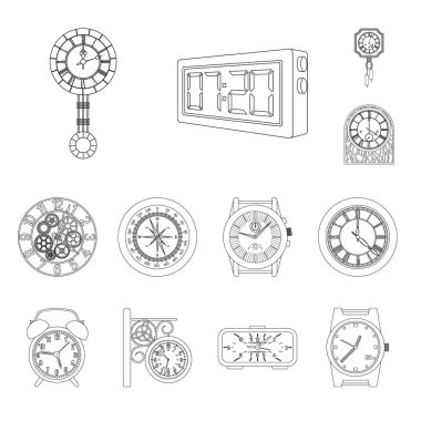 Saat ve saat logo vektör tasarımı. Hisse senedi için saat ve daire vektör simge kümesi.
