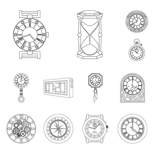 Ilustração vetorial do relógio e logotipo do tempo. Conjunto de relógio e círculo vetor ícone para estoque . — Vetor de Stock