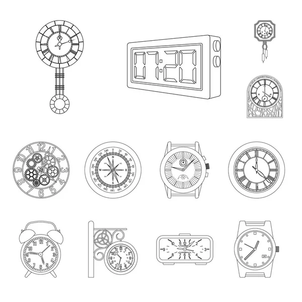 Векторный дизайн часов и логотипа времени. Набор часов и значок вектора круга для склада . — стоковый вектор