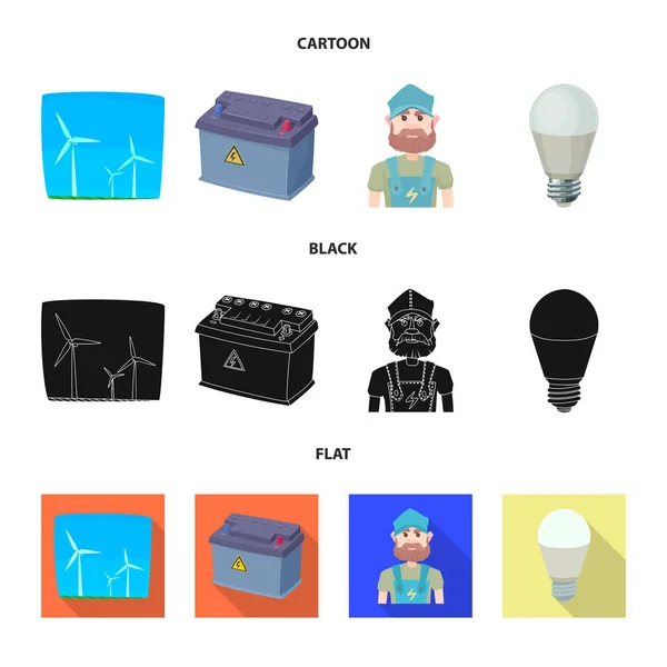 Isolerade objekt av elektricitet och elektriska logotyp. Insamling av el- och energi lager vektorillustration. — Stock vektor