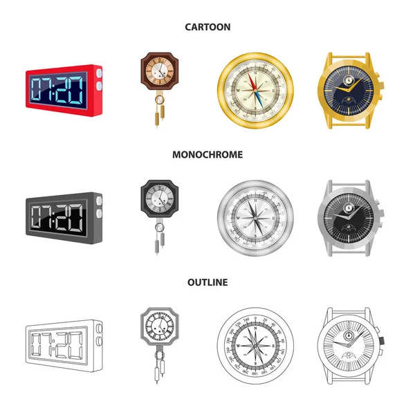 Diseño vectorial del reloj y el logotipo del tiempo. Colección de reloj y círculo símbolo de stock para la web . — Archivo Imágenes Vectoriales