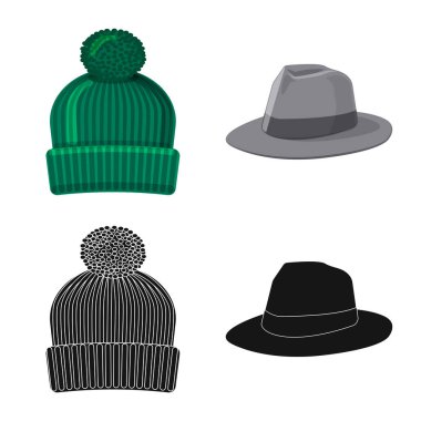 Şapkalar ve kap sembolü yalıtılmış nesne. Şapkalar ve aksesuar hisse senedi vektör çizim.
