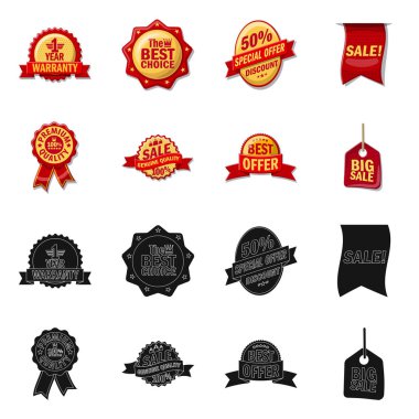 Amblem ve rozet simge vektör Illustration. Hisse senedi için amblem ve etiket vektör simge kümesi.