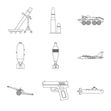 Silah ve silah logo vektör tasarımı. Hisse senedi için silah ve ordu vektör simge topluluğu.