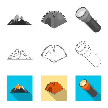 Dağcılık ve tepe sembolü yalıtılmış nesne. Dağcılık ve kamp kümesi web için hisse senedi simgesi.
