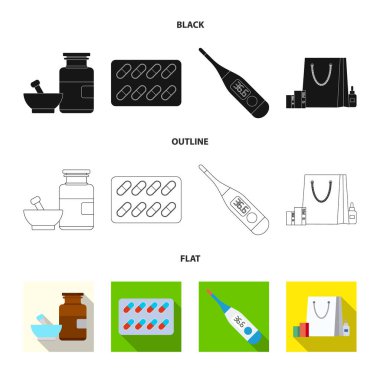 Eczane ve hastane simge vektör tasarımı. Hisse senedi için eczane ve iş vektör simge kümesi.