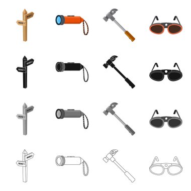 Dağcılık ve tepe simge vektör tasarımı. Dağcılık ve kamp kümesi web için hisse senedi simgesi.